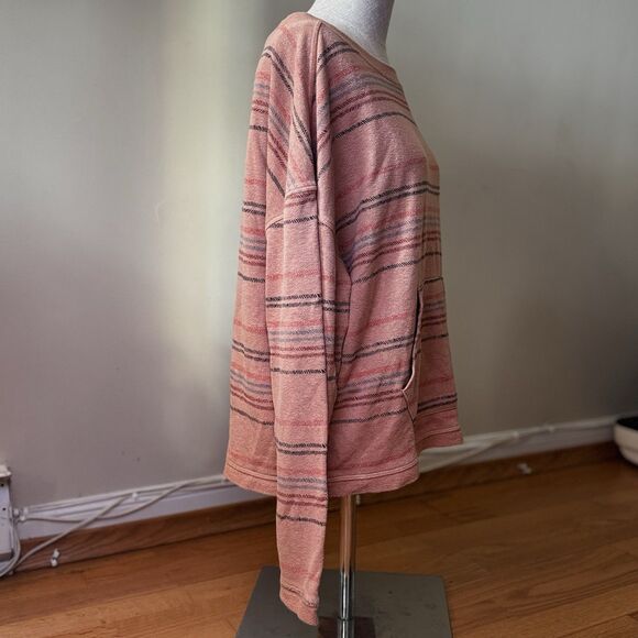 prAna Women’s Cozy Up Suncation Top Pink Sand Multi Stripe Relaxed Hemp L EUC - Picture 5 of 16